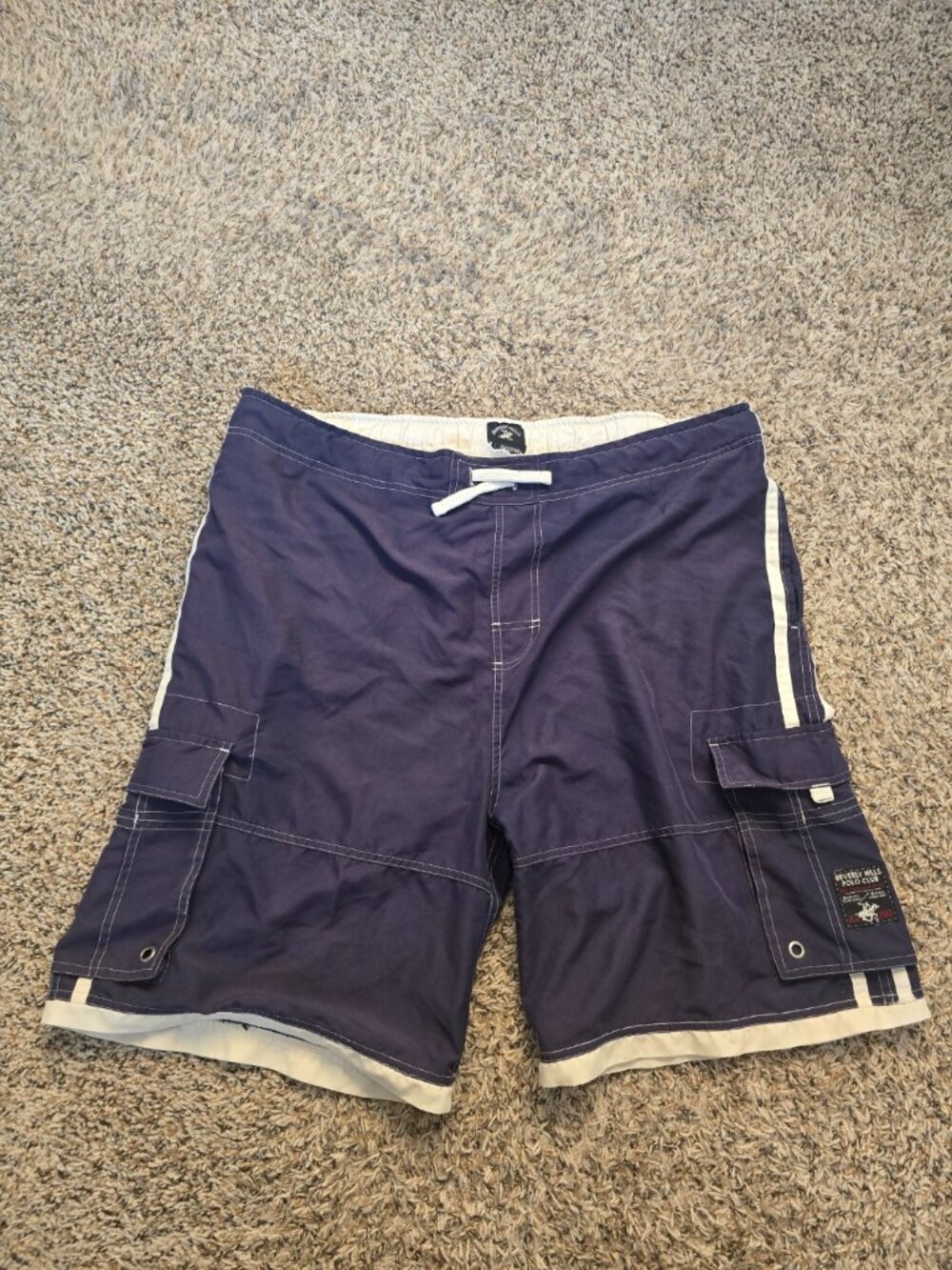 Vtg Beverly Hills Polo Club Men XXL Cargo Shorts Navy Swim Trunks No Lining